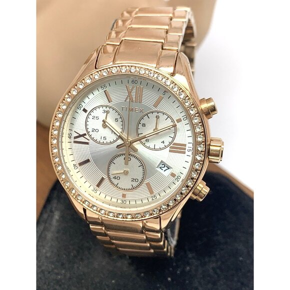 Timex Women's Watch TW2V57900 Quartz Chronograph Silver Dial Rose Gold 38mm - Picture 1 of 15